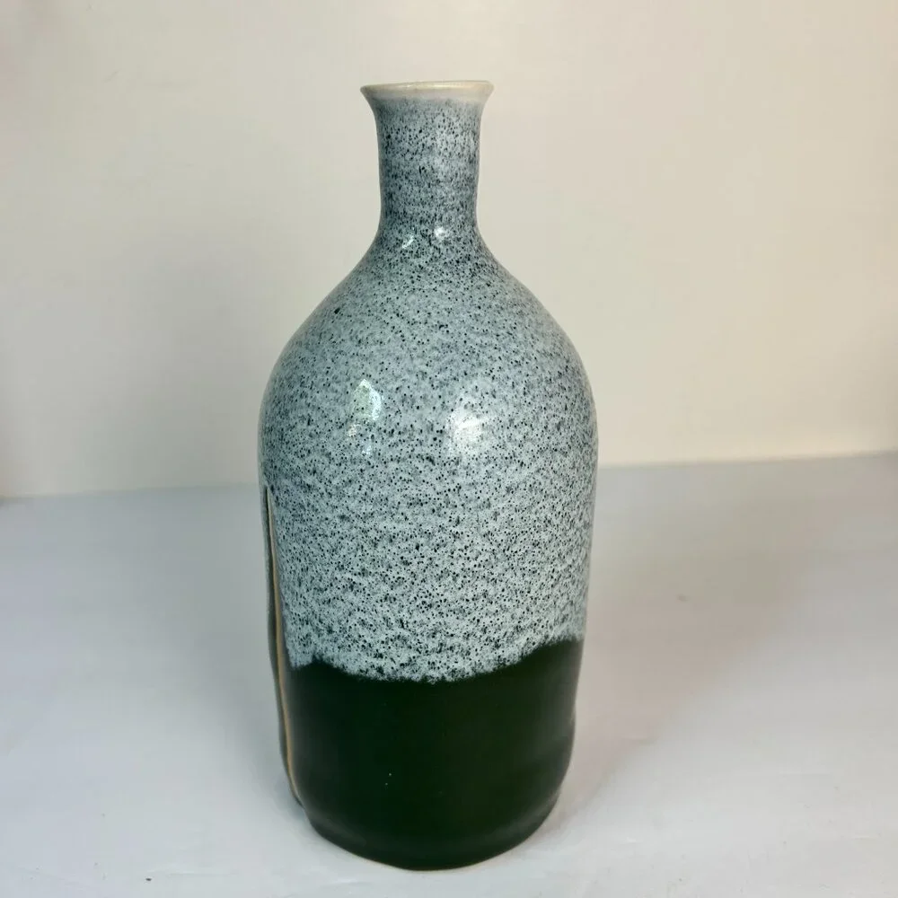 Pottery Bud Vase Speckled Blue Green Stoneware 7.5